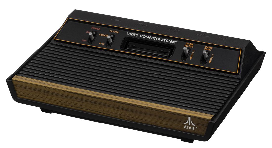 Atari 2600 wood-paneled video game console from 1977